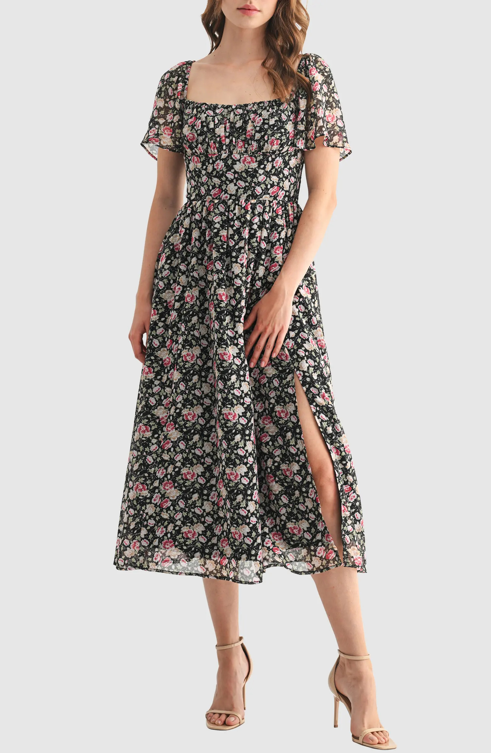All in Favor Floral Butterfly Sleeve Midi Dress | Nordstromrack | Nordstrom Rack