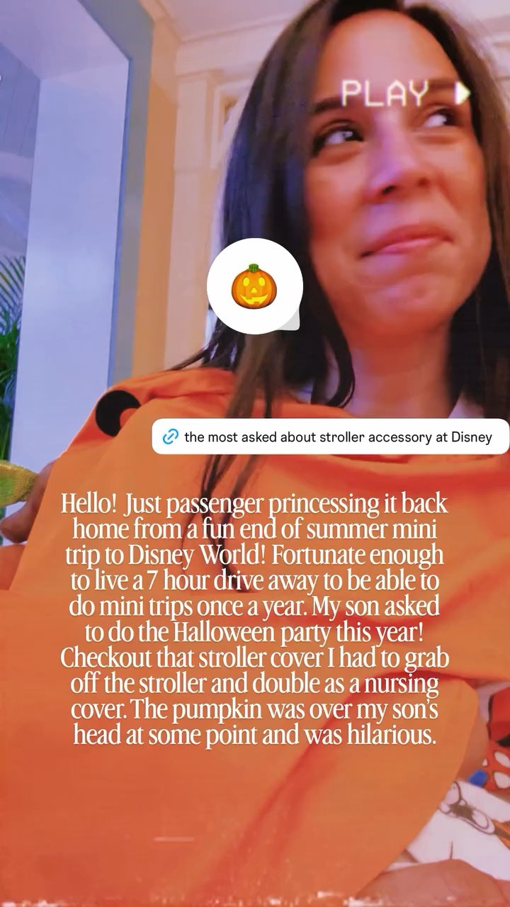 Hello! Just passenger princessing it back home from a fun end of summer mini trip to Disney World! Fortunate enough to live a 7 hour drive away to be able to do mini trips once a year. My son asked to do Mickey’s Not So Scary Halloween party this year!  Checkout that stroller cover I had to grab off the stroller and double as a nursing cover. The pumpkin was over my son’s head at some point and was hilarious.