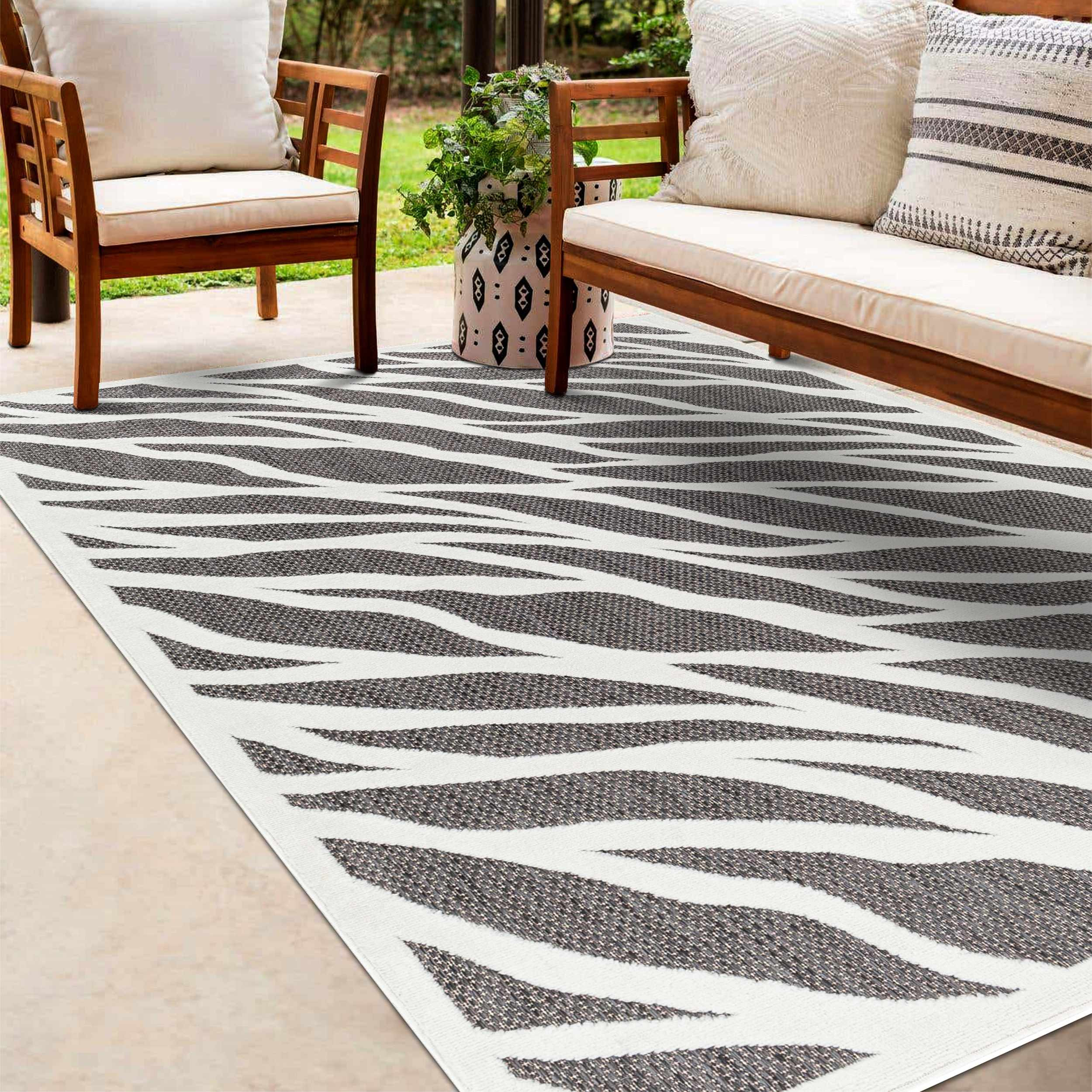Astra Zebra Print Black Outdoor Rug | Boutique Rugs