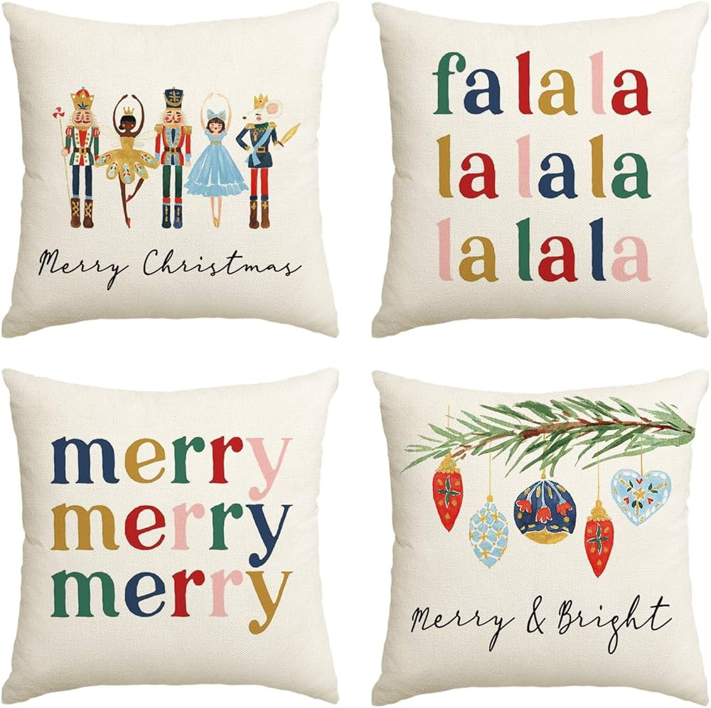 AVOIN colorlife Merry Christmas Nutcracker Throw Pillow Covers, 18 x 18 Inch Winter Holiday Party... | Amazon (US)