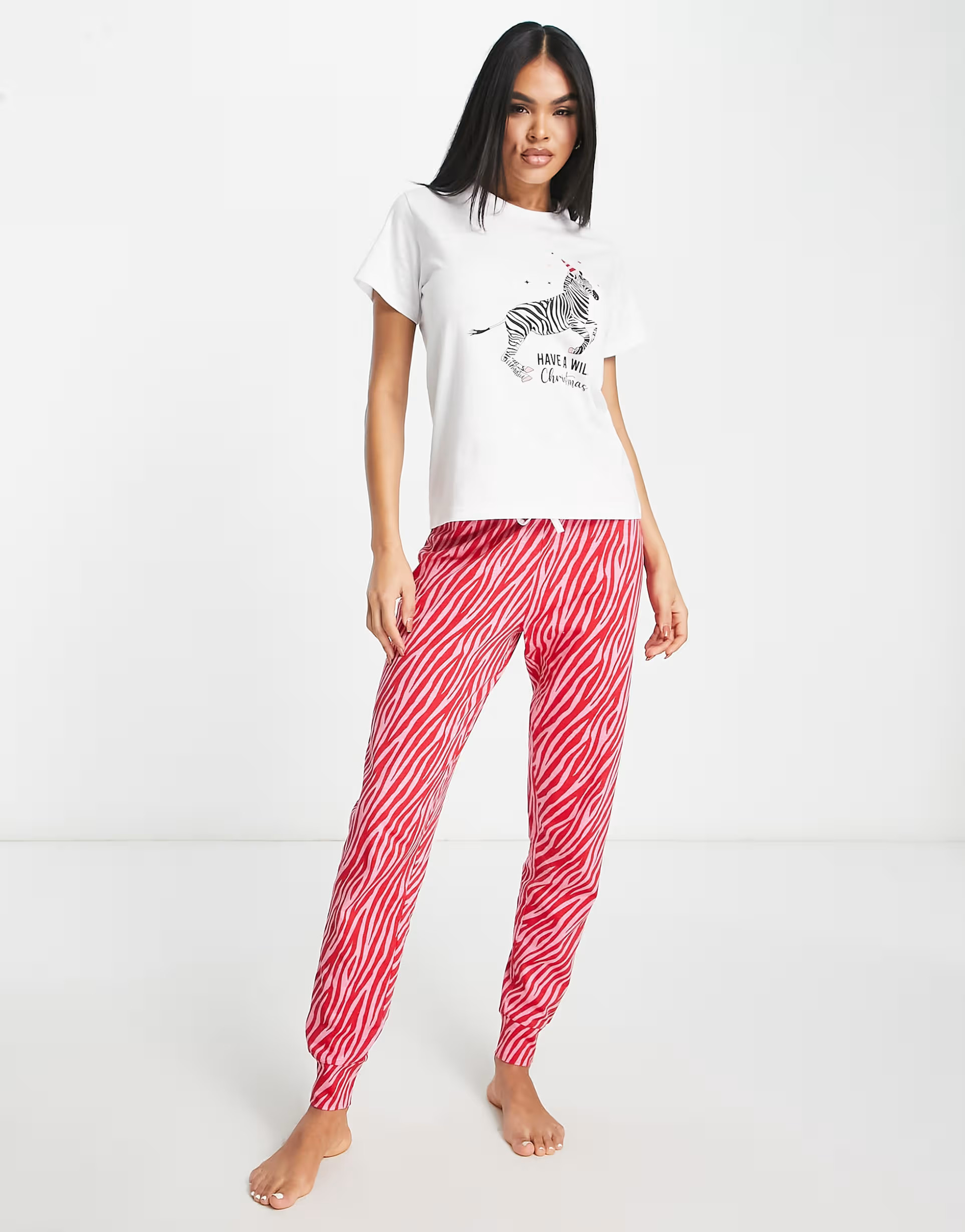 Threadbare christmas zebra long pajamas in pink and white | ASOS (Global)