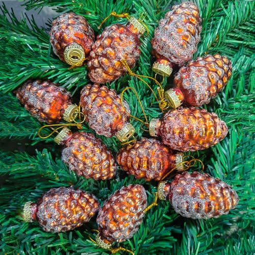 12PCS Vintage Christmas Pinecone Ornaments Glitter Pine Cones Glass Christmas Ornaments for Tree Thanksgiving Tree Ornaments Decoration Fall Hanging Pine Cone Ornaments | Amazon (US)