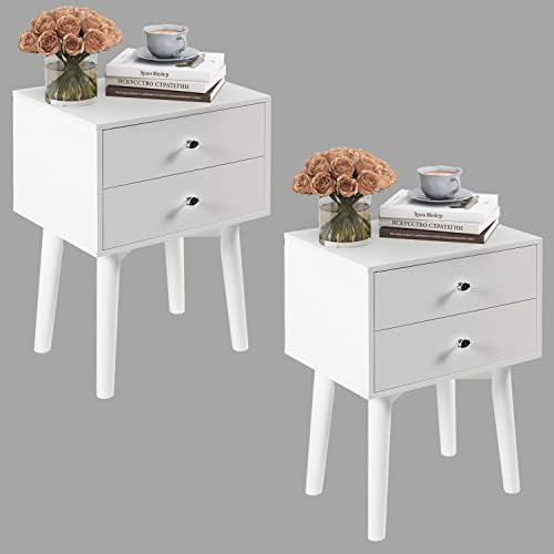 Bedroom Nightstand 2 Set White End Table with 2 Drawers Side Table for Bedroom, Living Room, Table S | Amazon (US)
