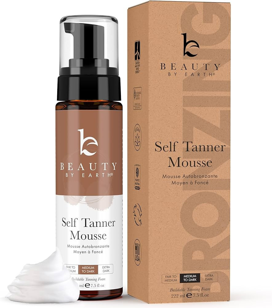 Beauty by Earth Self Tanner Mousse - Medium to Dark Gradual Self Tanner Foam, Sunless Tanner, Nat... | Amazon (US)