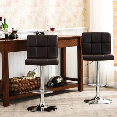 Brown Swivel Bar Stool Of 2. Hydraulic Adjustable Height With Faux Leather Seat. Chromed Base And 360 Degree Function. Foam Cushioned. 17.5w X 17.5d 3 | Wayfair North America