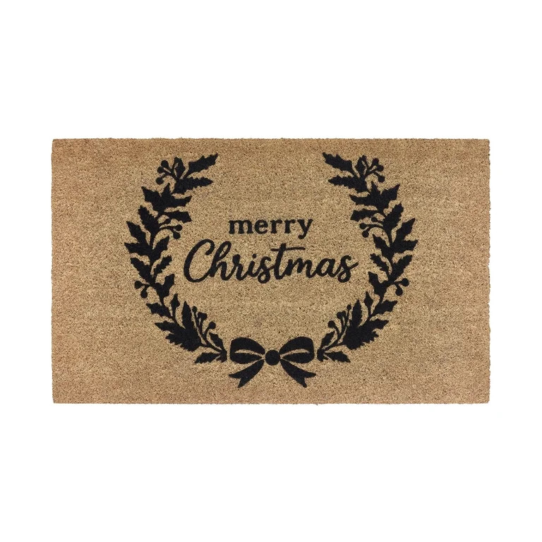 My Texas House Natural Merry Christmas Wreath Outdoor Coir Doormat, 18" x 30" | Walmart (US)