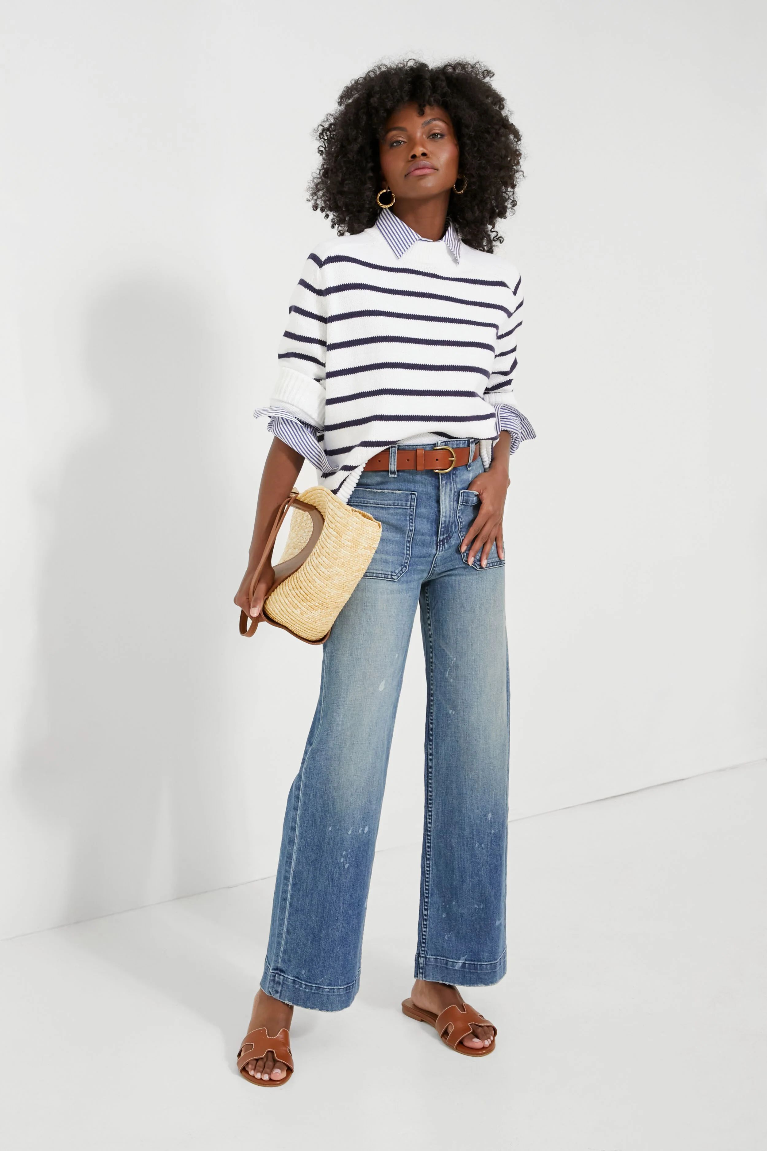 Ivory and Navy Cotton Striped Bryant Sweater | Tuckernuck (US)