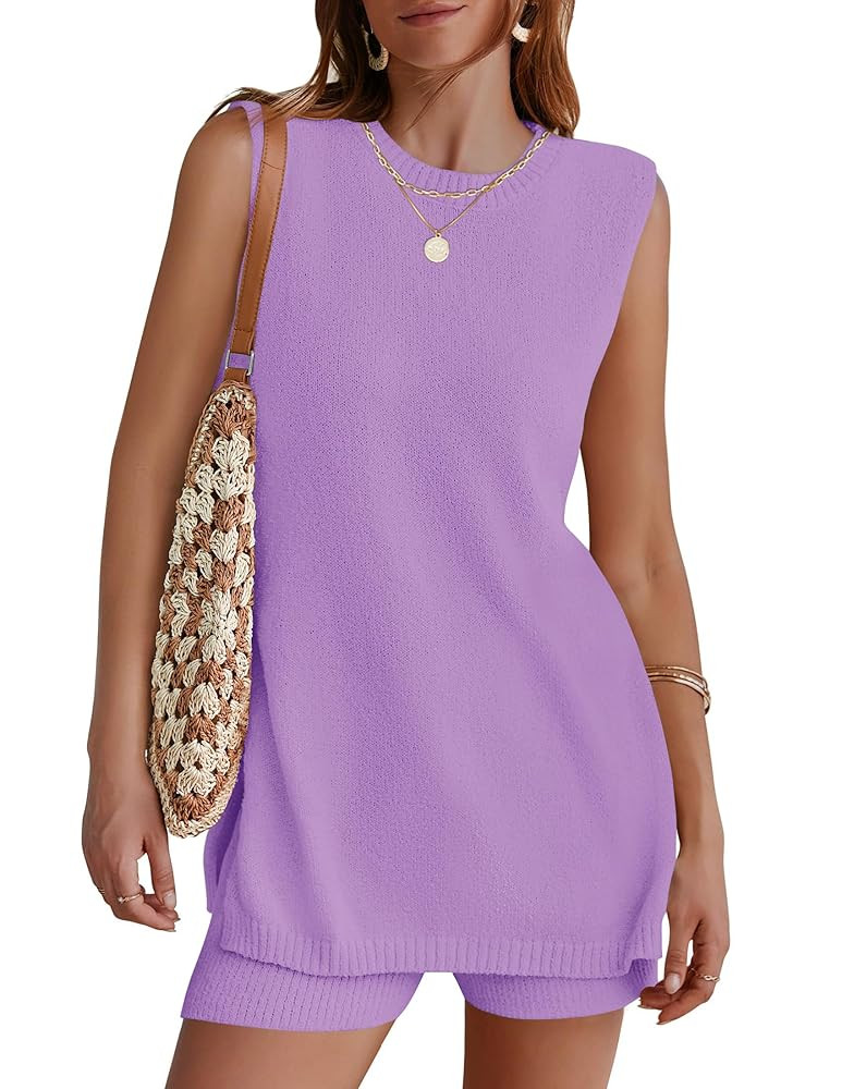NENONA Women's Summer Sleeveless Sweater Lounge Sets Casual Loose Fit Tunic Tops and Shorts 2 Pie... | Amazon (US)