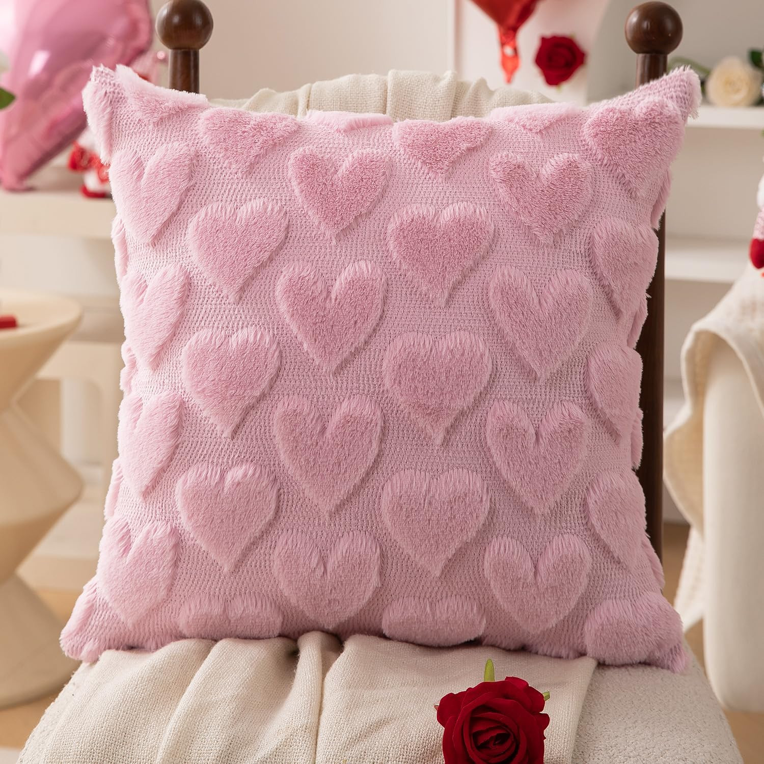 DFXSZ Valentines Pillow Covers 18x18 inch Set of 2 Valentines Day Decoration Pink Heart Soft Plus... | Amazon (US)