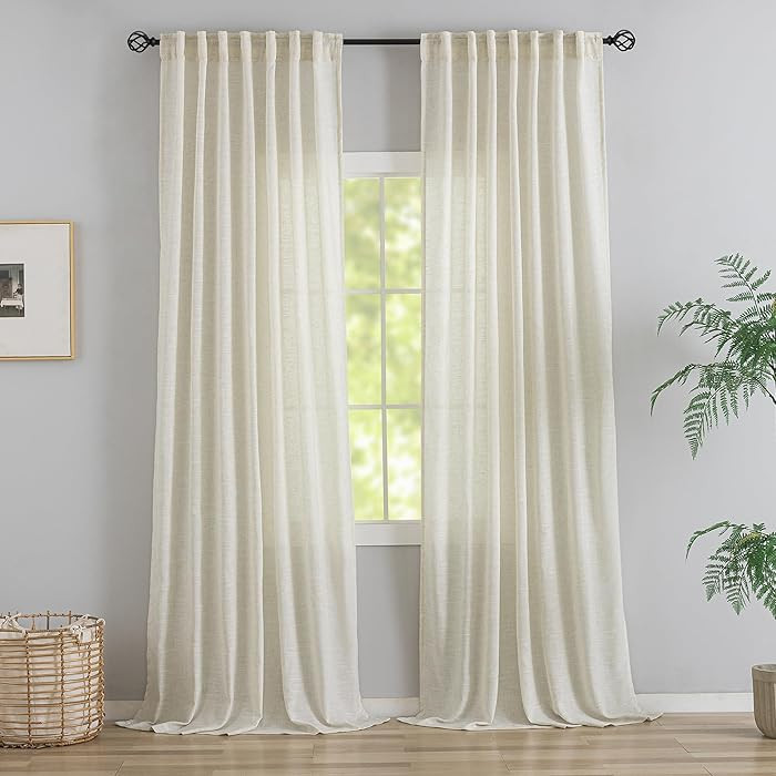 DONREN Curtains Draperies, 108 Inch Length, 2 Panels Set, Linen Textured Natural Flax Weave, Crea... | Amazon (US)
