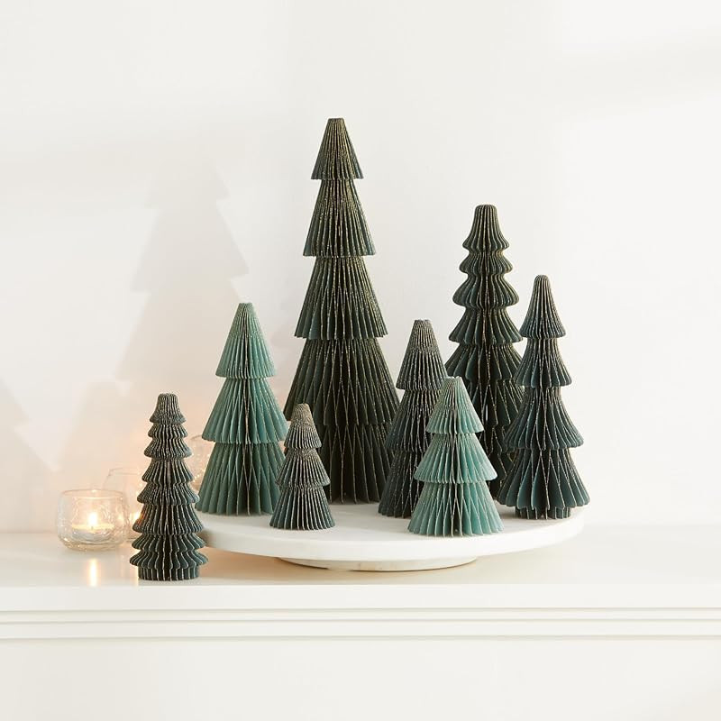 Honeycomb paper tree sets of 8 pine forest Christmas trees mantel decor, holiday festive charm, r... | Amazon (US)