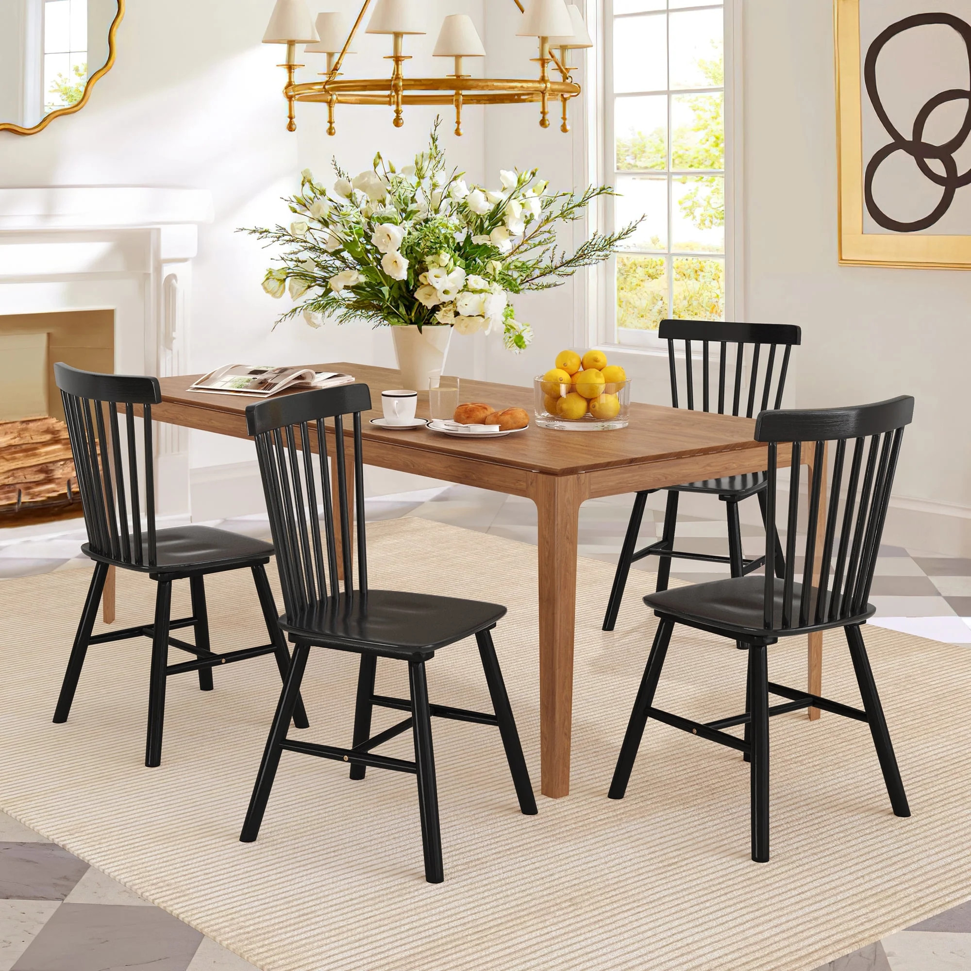 Dycanpo Dining Chairs Set of 4, Black Kitchen/Dining Room Wooden Chairs with Mid Century Modern,1... | Walmart (US)
