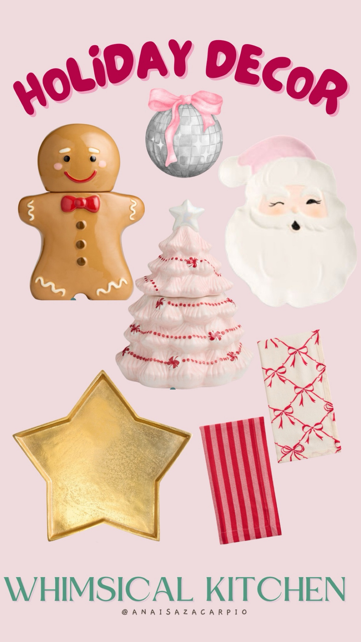 Whimsical Christmas kitchen 
Star platter
Cookie jar
Bow napkins
Santa platter 

#LTKHoliday #LTKHome