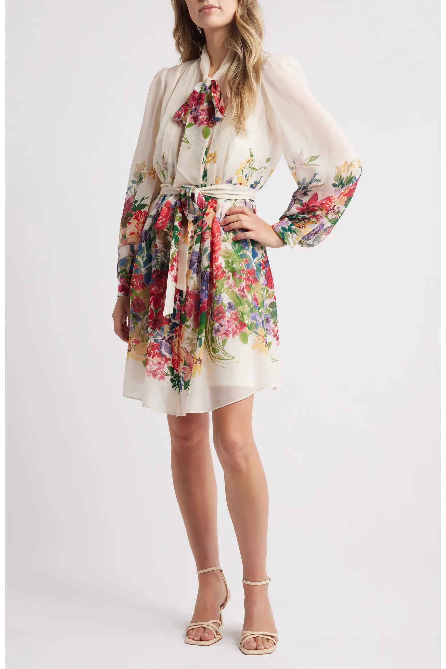 Julia Jordan Floral Print Tie Neck Long Sleeve Dress (Women) | Nordstromrack | Nordstrom Rack