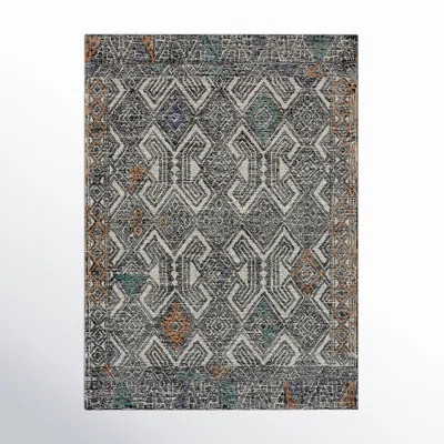 Eliel Geometric Hand Tufted Black/White/Orange Area Rug | Wayfair North America