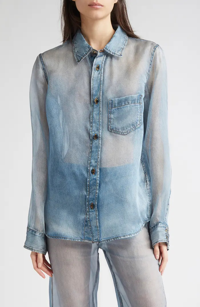 Haikure Ronda Denim Print Silk Button-Up Shirt | Nordstrom | Nordstrom