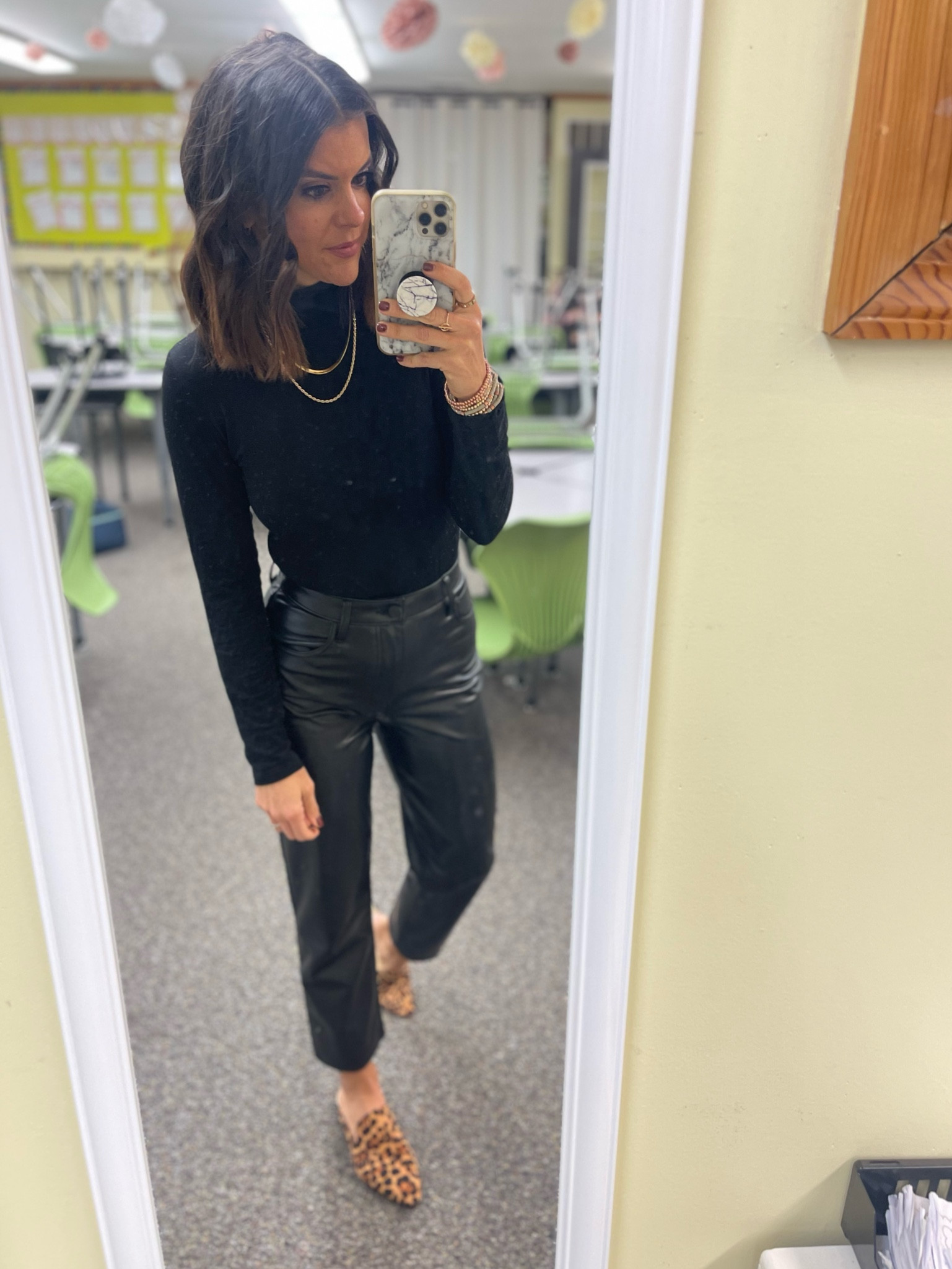 Today’s classroom #ootd 

Amazon bodysuit- size M
Abercrombie faux leather pants- Tts 
Amazon mules- Tts 

#LTKSeasonal #LTKunder50 #LTKunder100