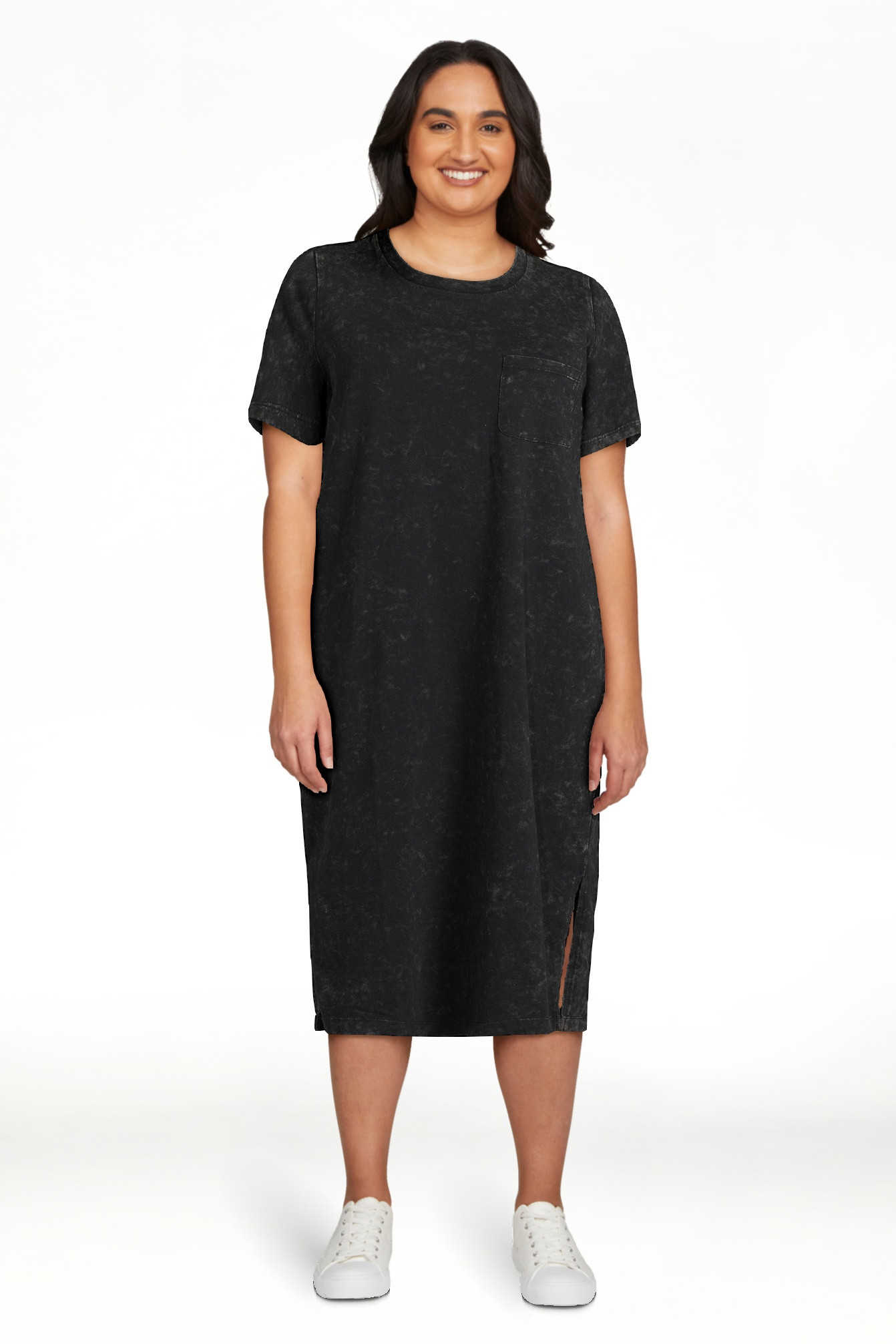 Time and Tru Women's Midi T-Shirt Dress with Short Sleeves, Sizes XS-3XL | Walmart (US)