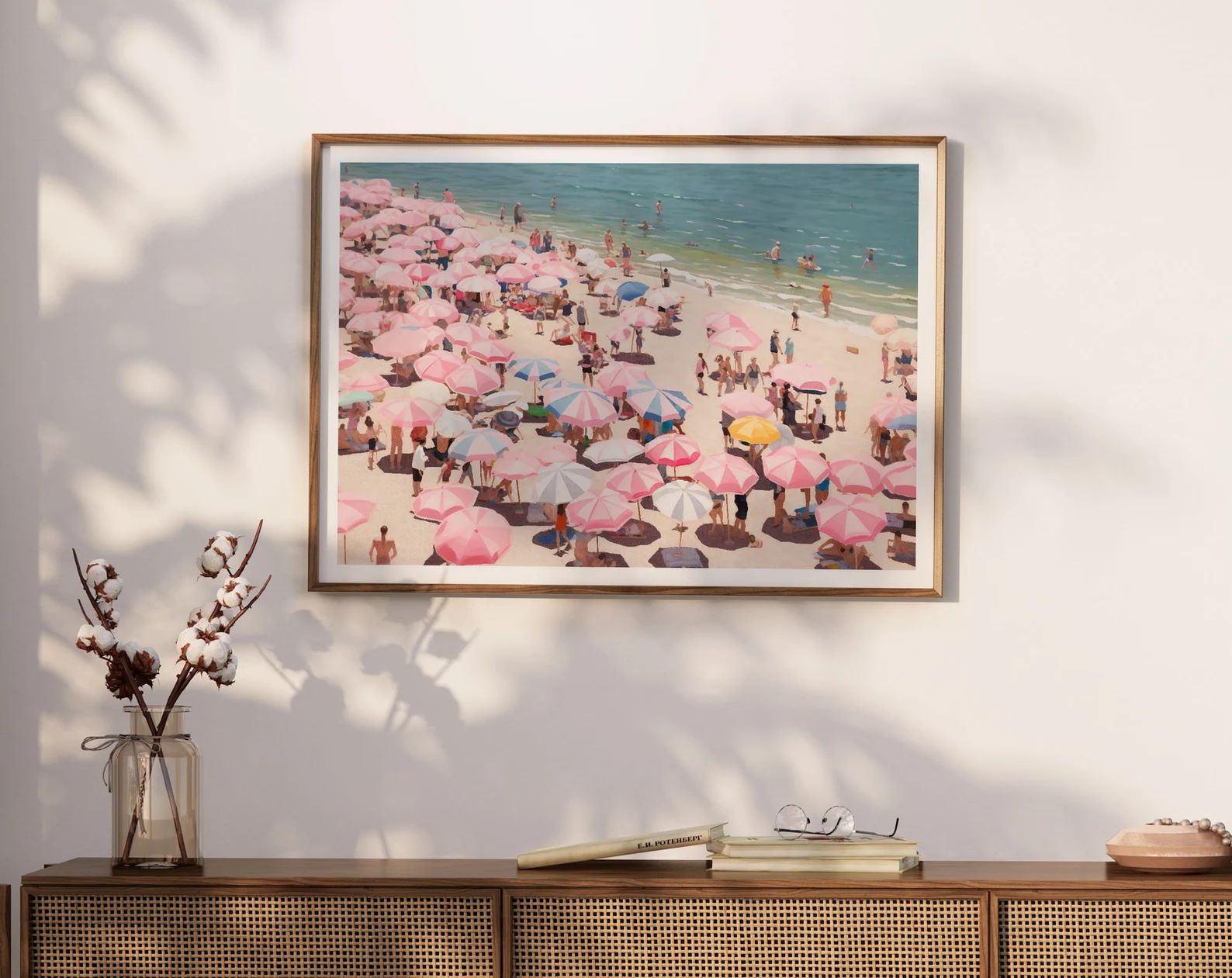 Vintage Beach Poster Print, Abstract Coastal Art, Girly Apartment Decor, Pink Wall Art, Beach Wal... | Etsy (US)