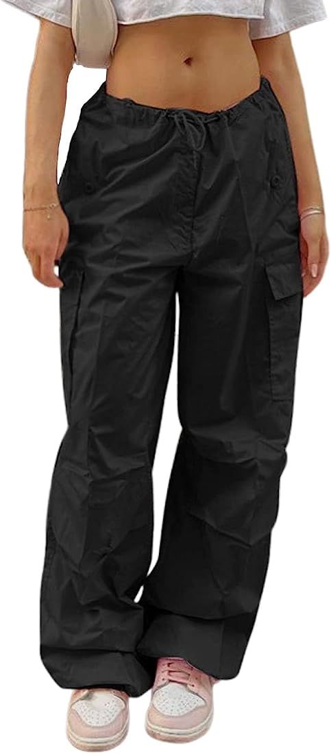 YAHUIUL Cargo Pants Women, Parachute Pants for Women Baggy Low Waist Zipper Y2K Pants Light Baggy... | Amazon (US)
