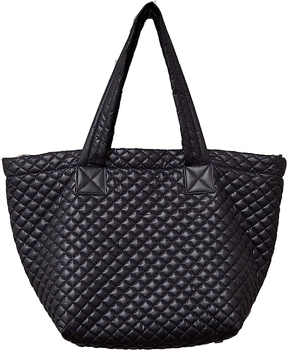 ClaraNY Comfortable Lightweight Large Quilted Zipper Tote with Pouch water repellent Black | Amazon (US)