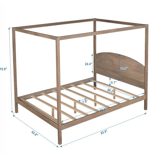 Queen Size Platform Bed with Canopy Frame, Wood Bed Frame with Large Headboard and Sturdy Slats S... | Walmart (US)