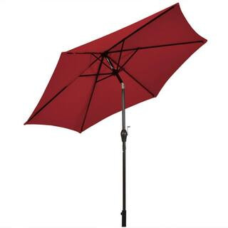 9 ft. Outdoor Market Patio Table Umbrella in Burgundy Push Button Tilt Crank Lift without Weight Base | The Home Depot