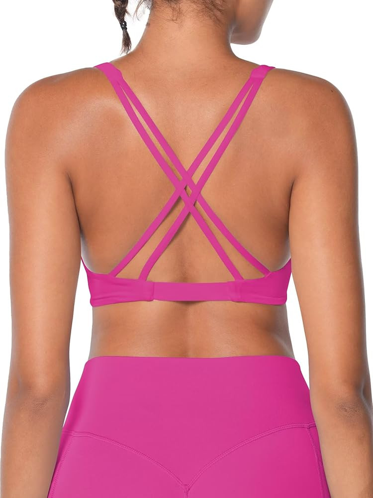Sunzel Women's V-Neck Twist Sports Bra Low Impact with Removable Pads Cross Backless Straps Going... | Amazon (US)