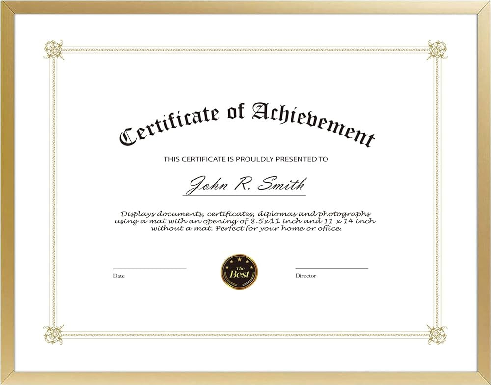 Golden State Art, 8.5x11 Aluminum Certificate Frame, Metal Diploma Frames for 8.5 x 11 Documents,... | Amazon (US)