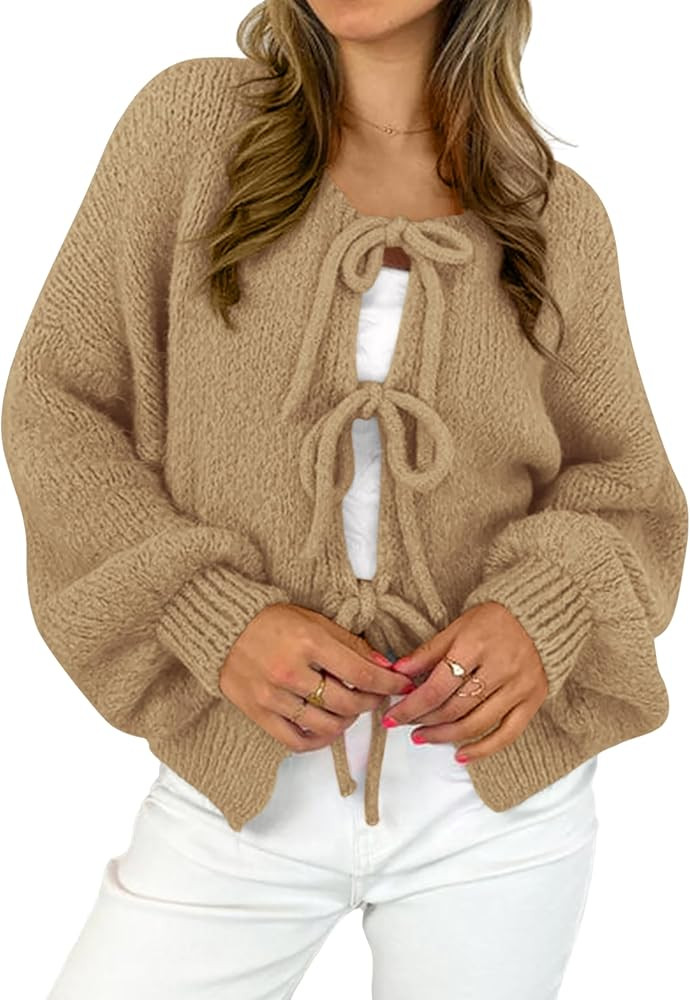 MASCOMODA 2024 Bow Tie Front Cardigan Sweaters for Women Fall Winter Oversized Long Sleeve Open F... | Amazon (US)