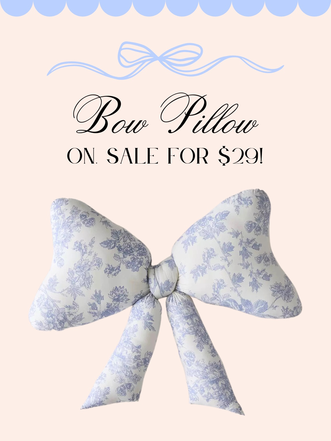 Viral blue toile bow pillow on sale for only $29! (usually $49)

#LTKHome #LTKSaleAlert