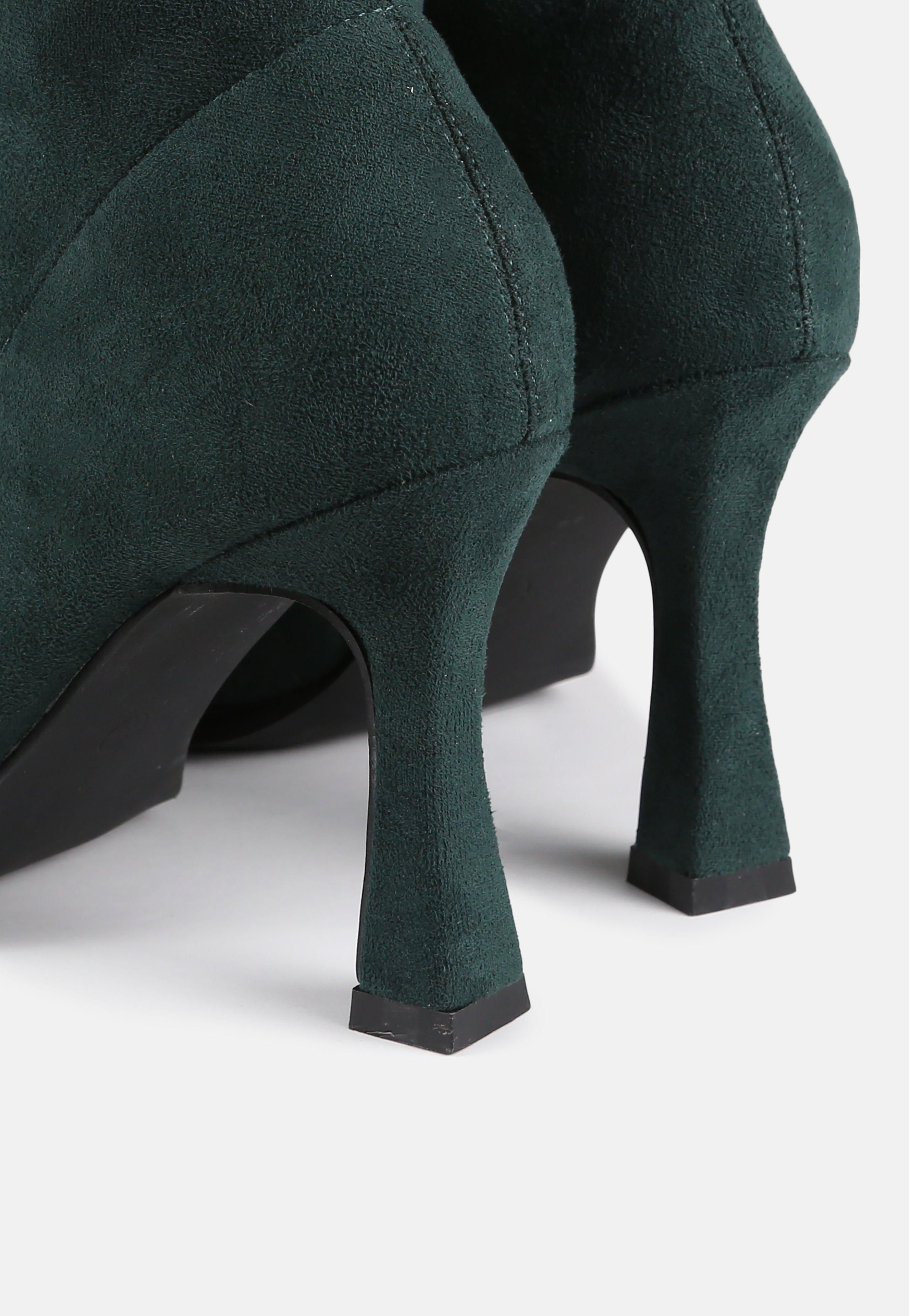 Green Faux Suede Feature Heel Sock Boots | Missguided (US & CA)