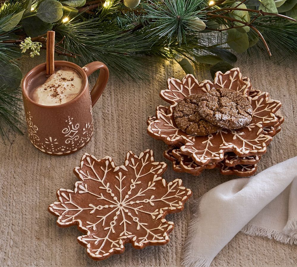 Gingerbread Figural Snowflake Appetizer Plates - Set of 4 | Pottery Barn (US)