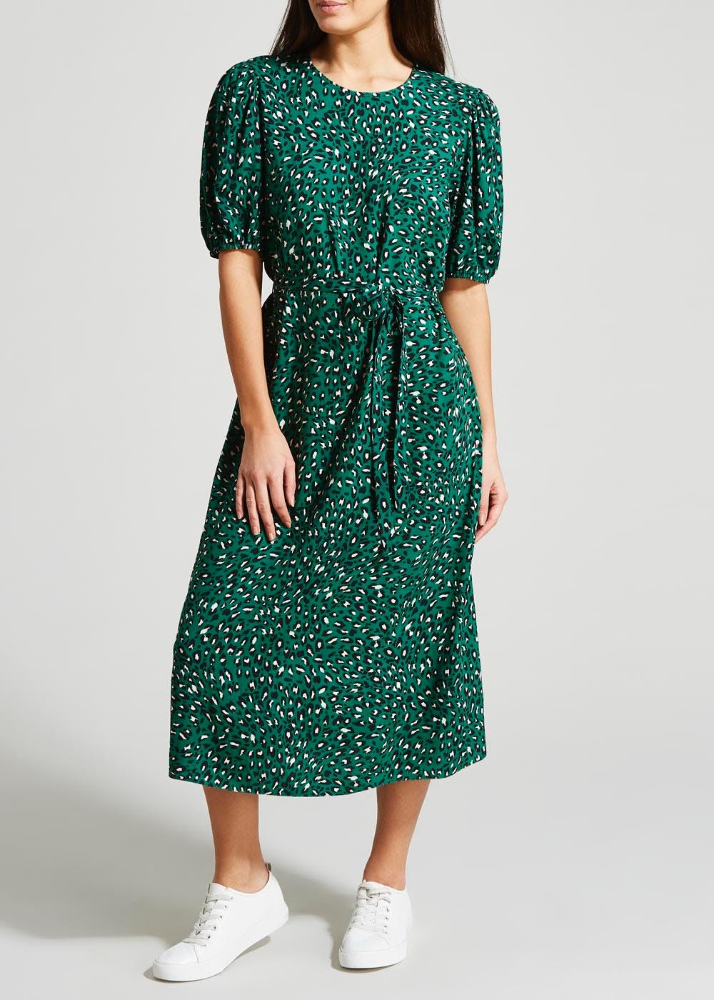 Animal Print Balloon Sleeve Midi Dress – Green | Matalan UK