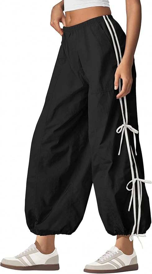 Panadila Women Parachute Pants Elastic Waist Baggy Track Pants Bow Knot Loose Trousers Casual Str... | Amazon (US)