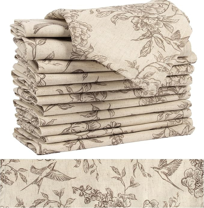 Vintage Floral Cloth Napkins Set of 12,Vintage Linen Cotton Dinner Napkins - Reusable, Chinoiseri... | Amazon (US)