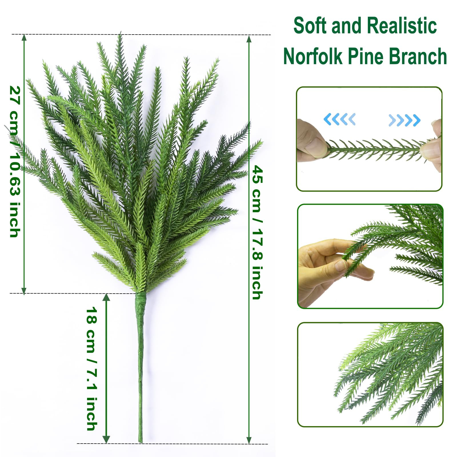 12 Pack Norfolk Pine Stems Branches for Vases, 18 Inch Artificial Christmas Faux Fake Greenery Ev... | Amazon (US)