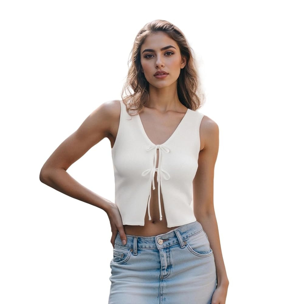 Womens Vintage Knittd Tank Y2k Vest Crop Top Sleeveless V-Neck Open Front Button Crochet Knit Ves... | Amazon (US)