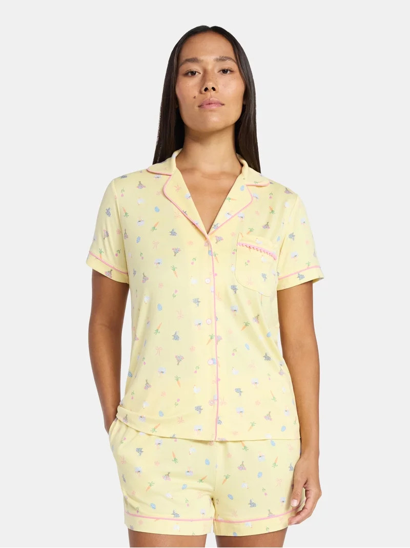Easter Women's and Women's Plus Notch Collar Top and Shorts Pajama Set from Way to Celebrate, 2-P... | Walmart (US)