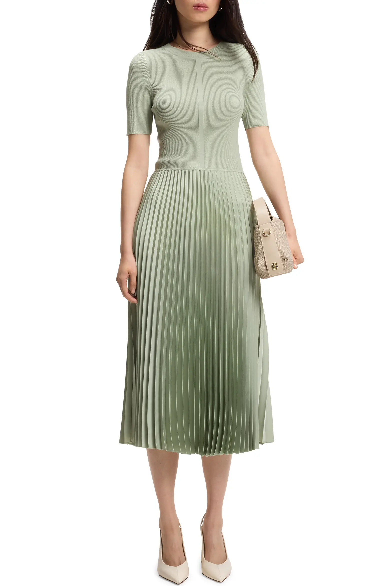 BOSS Fadridi Short Sleeve Pleated Midi Dress (Women) | Nordstrom | Nordstrom