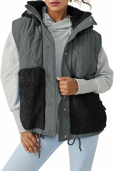 Imily Bela Women’s Winter Fleece Vest Stand Collar Button Down Casual Hooded Coat | Amazon (US)