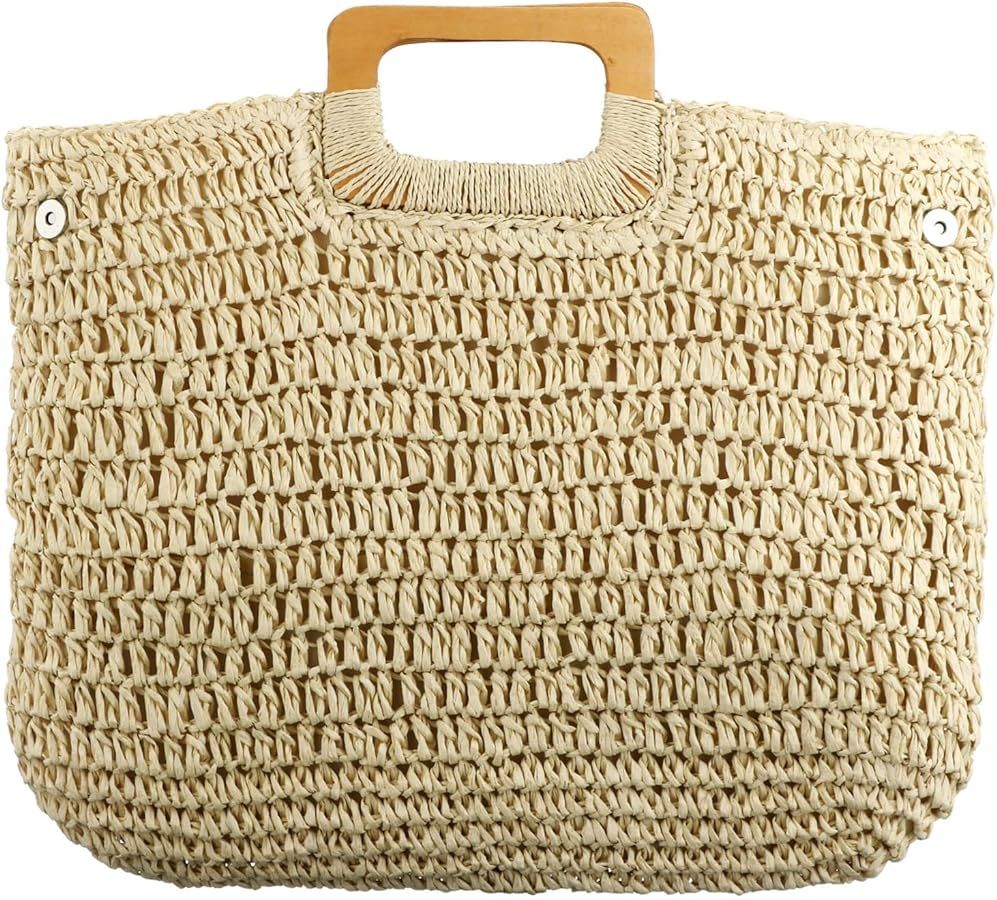 YYW Large Handwoven Straw Bag Travel Shopping Handbag Woven Straw Beach Bag for Women Girls | Amazon (US)