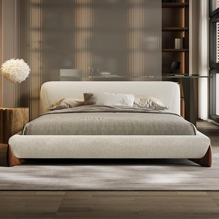 homary Modern Queen Size Bed Frame, White Bouclé Upholstered Bed Frame with Solid Wood Support, ... | Amazon (US)