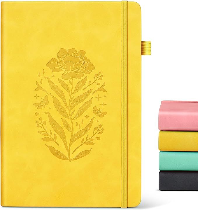 Lined Journal Notebook for Women, A5 Yellow Hardcover Leather Journals for Writing, 200 Pages Tra... | Amazon (US)