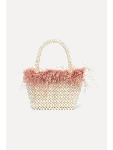 Mina small feather-trimmed faux pearl tote | NET-A-PORTER (UK & EU)