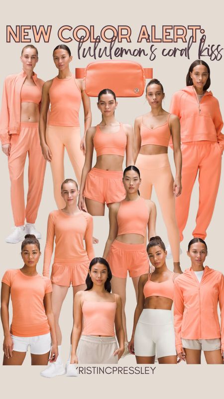 New color at Lululemon. Coral kiss. Spring color. Summer color. Work out top. Align leggings. Scuba zip up. High waisted running shorts. Closet staple pieces. Athleisure. Sports bra. Align top. 

#LTKSeasonal #LTKfitness #LTKstyletip