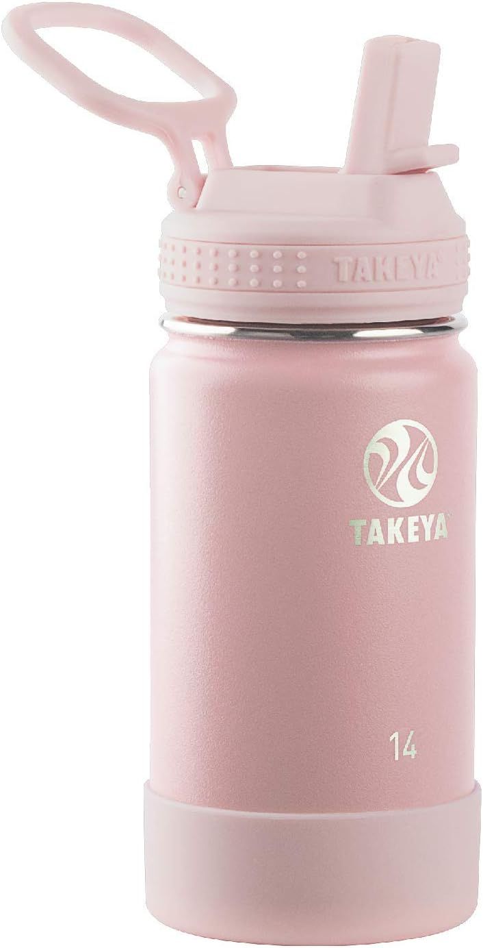 Takeya Kids Insulated Water Bottle w/Straw Lid, 14 Ounces, Blush | Amazon (US)