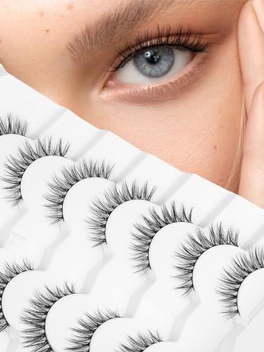 Eyelashes Natural Cat Eye Lashes False Eyelashes Wispy Lashes Flared Lashes Pack C Curl Eyelash Soft False Lashes 12mm Short Lashes Siligli 7 Pair | Amazon (US)