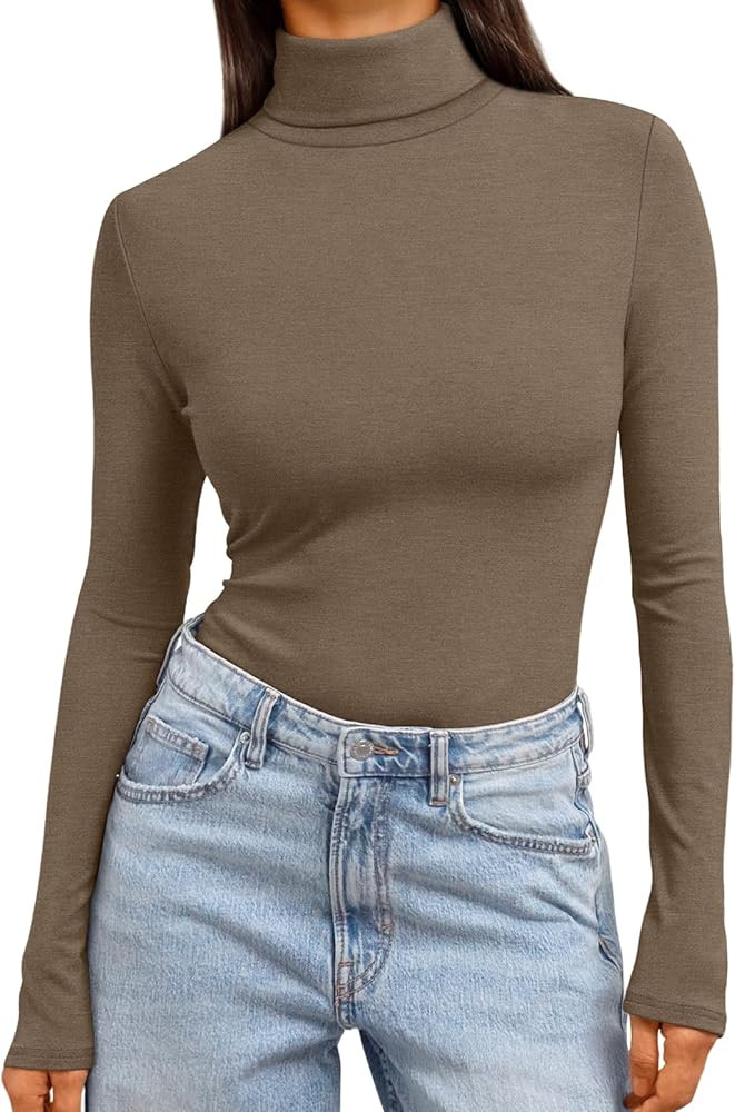 Trendy Queen Women's Turtleneck Long Sleeve Shirts Fall Fashion Basic Thermal Underwear Tops Wint... | Amazon (US)