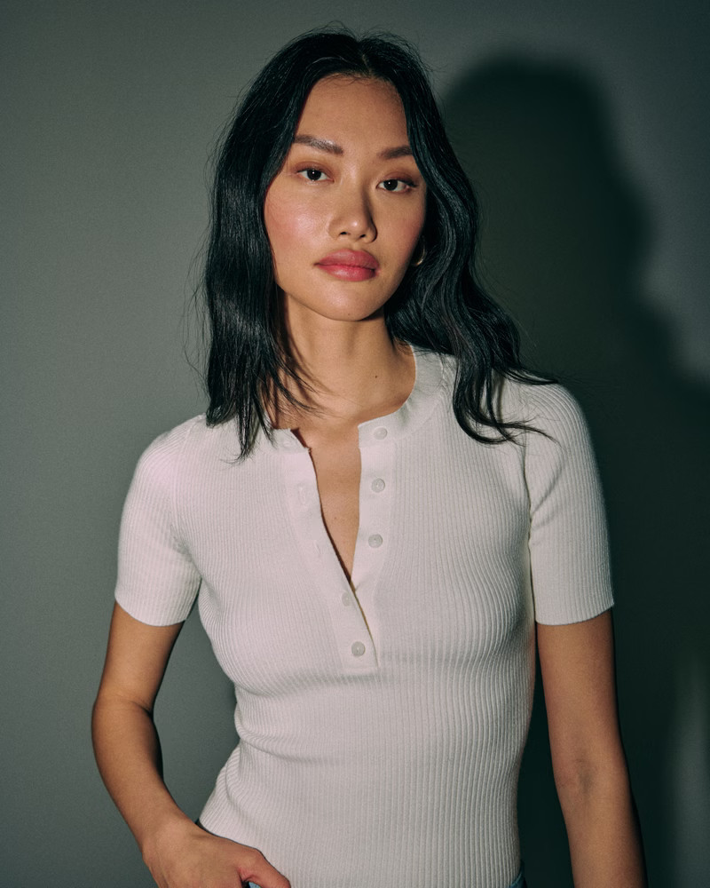 Women's Henley Sweater Tee | Women's Tops | Abercrombie.com | Abercrombie & Fitch (US)